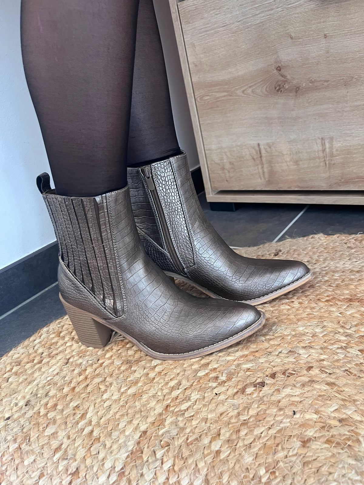 🤎 Bottines effet croco bronze