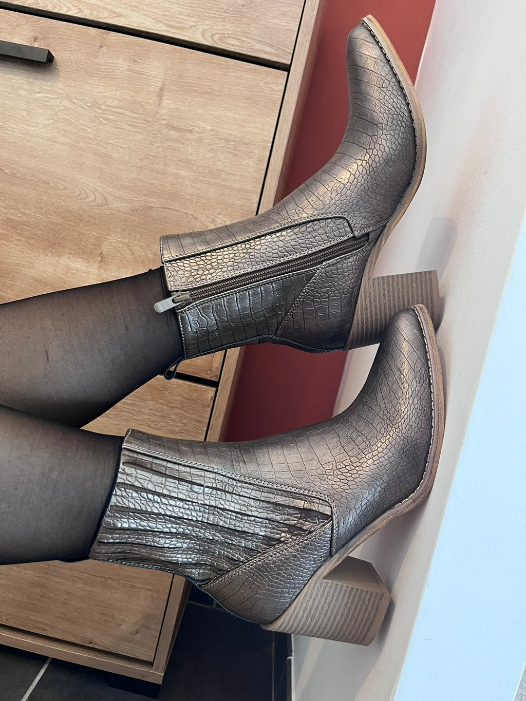 🤎 Bottines effet croco bronze