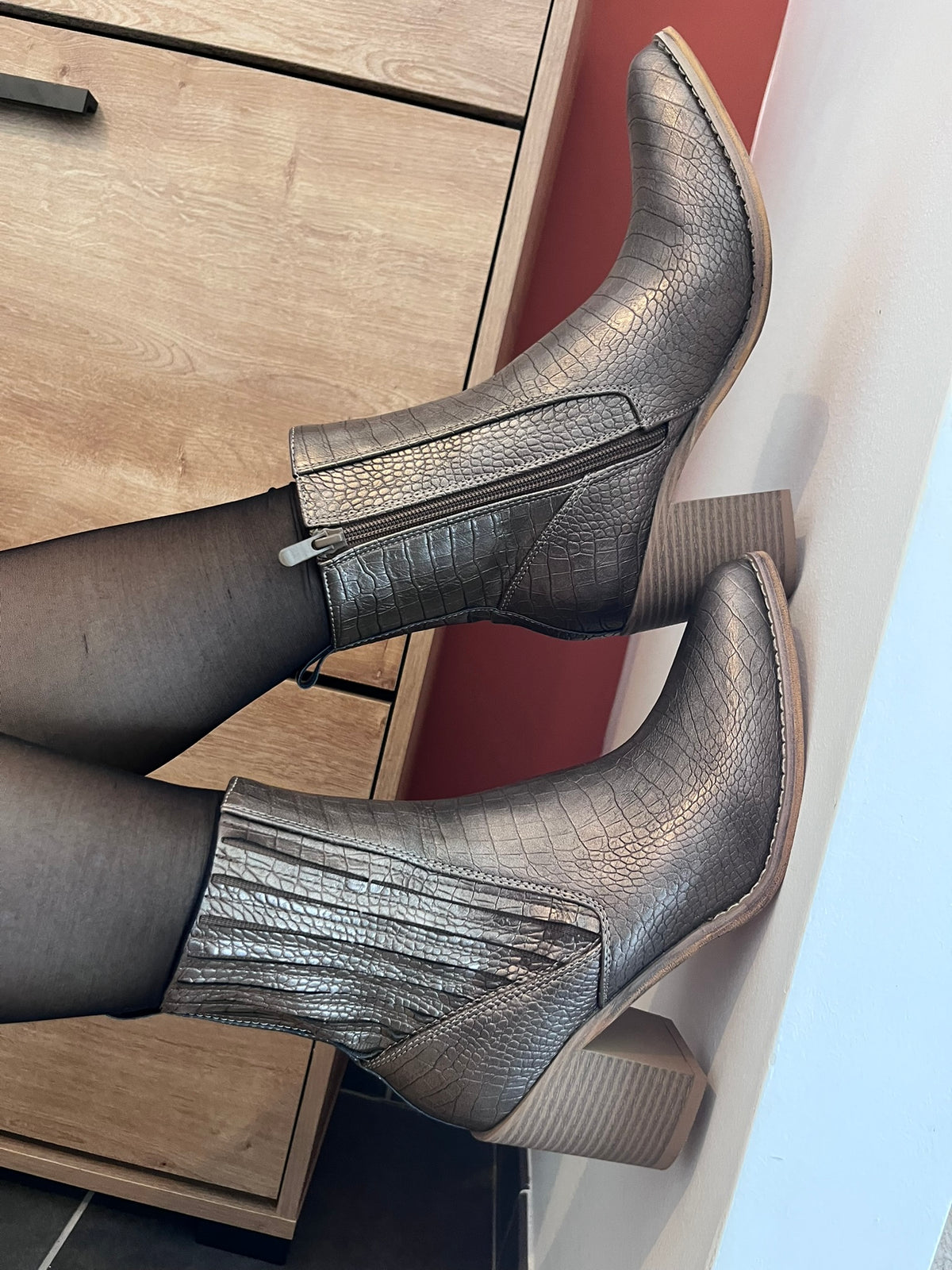 🤎 Bottines effet croco bronze
